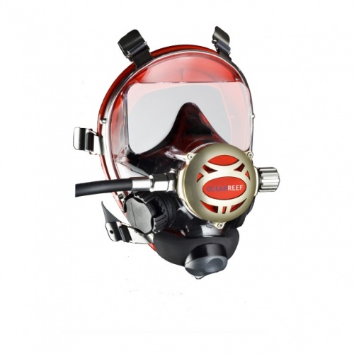Полнолицевая маска Oceanreef IRON, для загрязненной воды, со 2-ой ступенью, красная, M/L